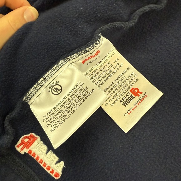 Ariat FR Hoodie Mens Large Navy Blue Flame Resistant Full Zip CAT 2 Workwear - Picture 7 of 12
